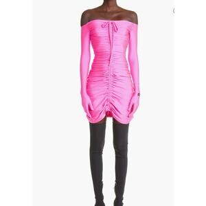 Richard Quinn Ruched Glove Sleeve Off Shoulder Mini Dress UK 6